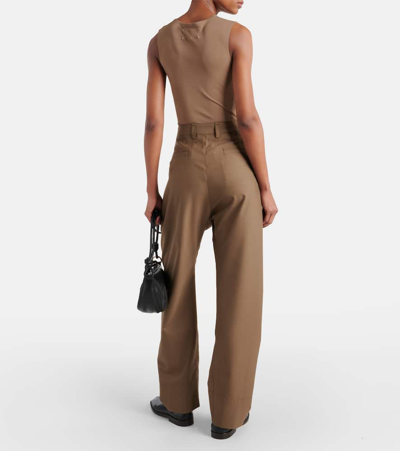 Lemaire High-rise Wool-blend Straight Pants In Taupe Melange