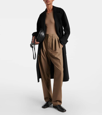 Lemaire High-rise Wool-blend Straight Pants In Taupe Melange