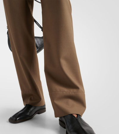 Lemaire High-rise Wool-blend Straight Pants In Taupe Melange