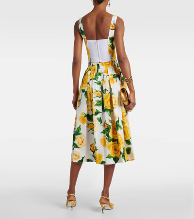 Dolce & Gabbana Pleated Floral-print Cotton-poplin Midi Skirt In Rose Gialle Fdo Bco