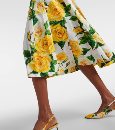 Dolce & Gabbana Pleated Floral-print Cotton-poplin Midi Skirt In Rose Gialle Fdo Bco
