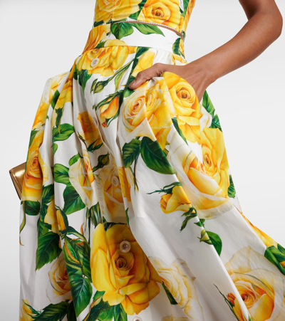 Dolce & Gabbana Pleated Floral-print Cotton-poplin Midi Skirt In Rose Gialle Fdo Bco