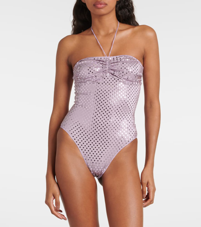Shop Oseree Oséree Disco Necklace Halterneck Swimsuit In Purple