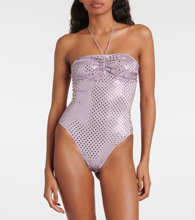 Oseree Disco Necklace Halterneck Swimsuit In Purple