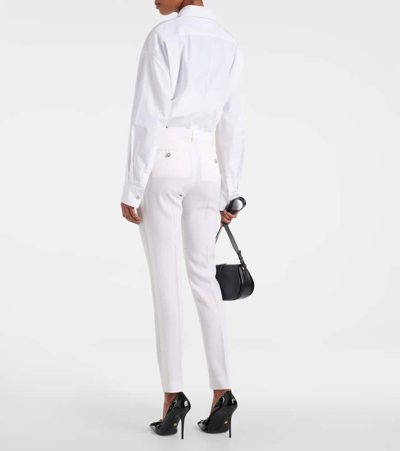 Shop Versace High-rise Wool Slim Pants In White