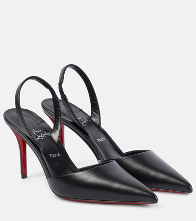 Christian Louboutin Apostropha Leather Slingback Red Sole Pumps In Black/lin Black