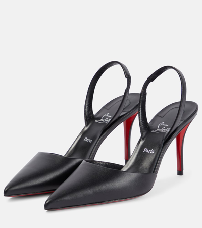 Shop Christian Louboutin Apostropha Leather Slingback Pumps In Black/lin Black