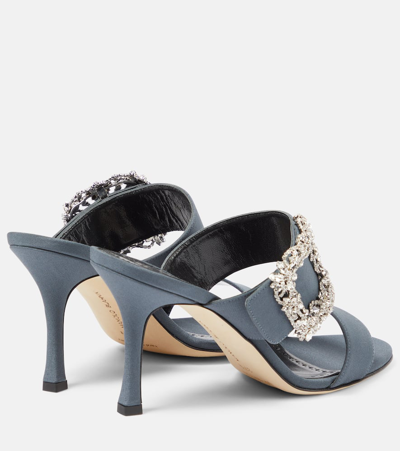 Shop Manolo Blahnik Gable Jewel Embellished Crêpe De Chine Sandals In Blue