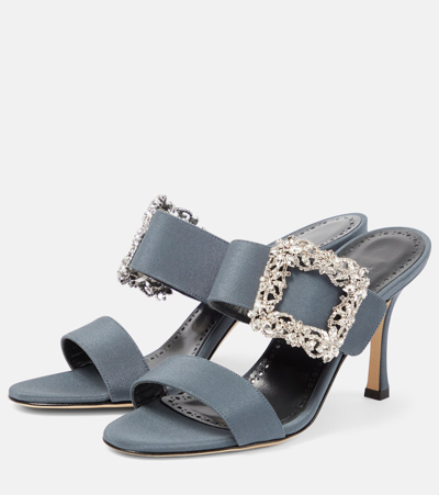 Shop Manolo Blahnik Gable Jewel Embellished Crêpe De Chine Sandals In Blue