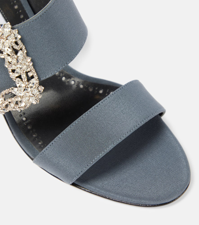 Manolo Blahnik Gable Jewel Embellished Crêpe De Chine Sandals In Blue