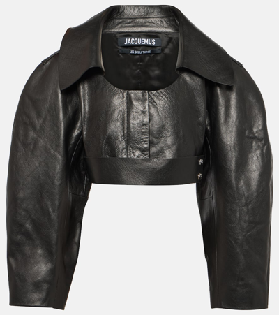 Shop Jacquemus La Veste Obra Cropped Leather Jacket In Black