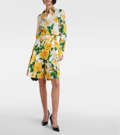 Dolce & Gabbana Floral-print Stretch-cotton Poplin Shirt In Rose Gialle Fdo Bco