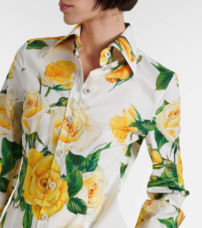 Shop Dolce & Gabbana Floral Cotton-blend Poplin Shirt In Rose Gialle Fdo Bco