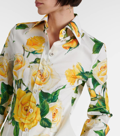 Dolce & Gabbana Floral-print Stretch-cotton Poplin Shirt In Rose Gialle Fdo Bco