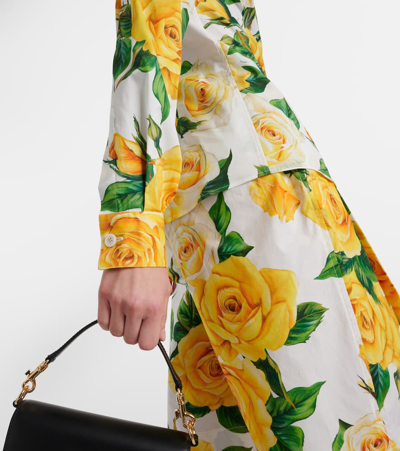 Dolce & Gabbana Floral-print Stretch-cotton Poplin Shirt In Rose Gialle Fdo Bco