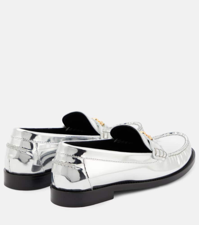Shop Versace Medusa '95 Metallic Leather Loafers In Silver