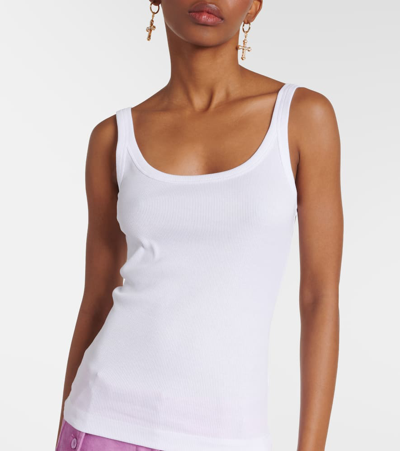 Shop Dolce & Gabbana Ribbed-knit Cotton Tank Top In Bianco Ottico