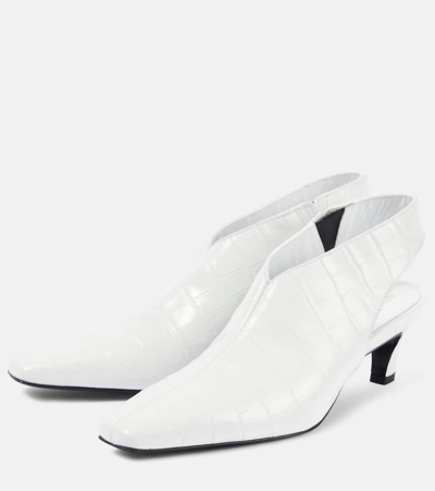 Shop Totême The Croco Slim Leather Slingback Pumps In White