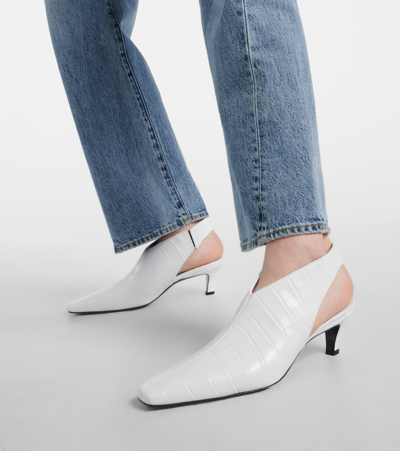 Shop Totême The Croco Slim Leather Slingback Pumps In White