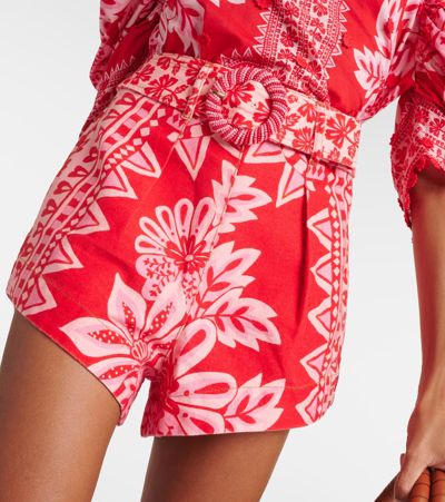 Shop Farm Rio Flora Floral Cotton Shorts In Flora Tapestry Red