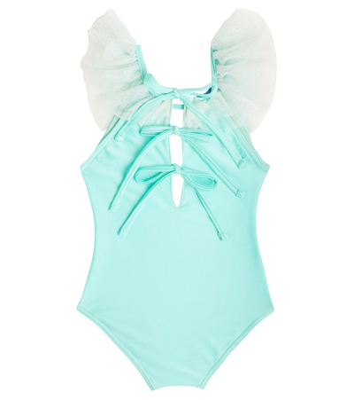 Shop Suncracy Baby Barcelona Tulle-trimmed Swimsuit In Aquamarine