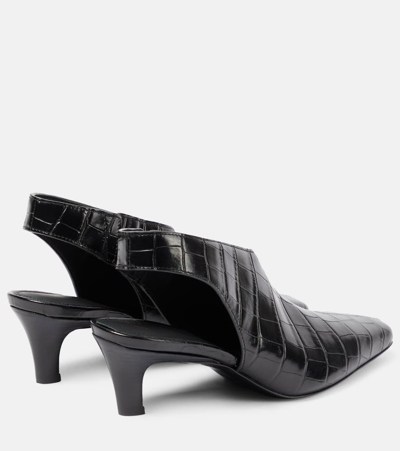 Shop Totême The Mid Heel Croco Leather Slingback Pumps In Black