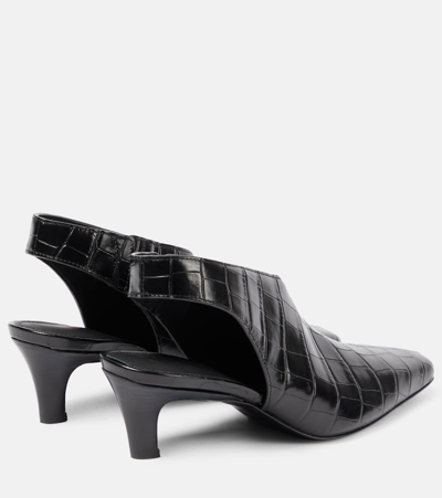 Totême The Mid Heel Croco Leather Slingback Pumps In Black
