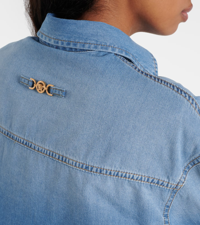Versace Cropped Blue Denim Shirt In Medium Blue