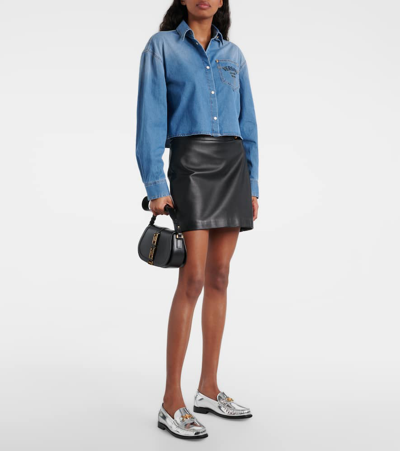Versace Cropped Blue Denim Shirt In Medium Blue
