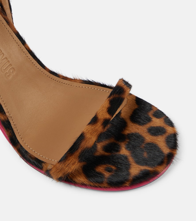 Shop Jacquemus Les Doubles Sandales Calf Hair Sandals In Leopard Brown/pink