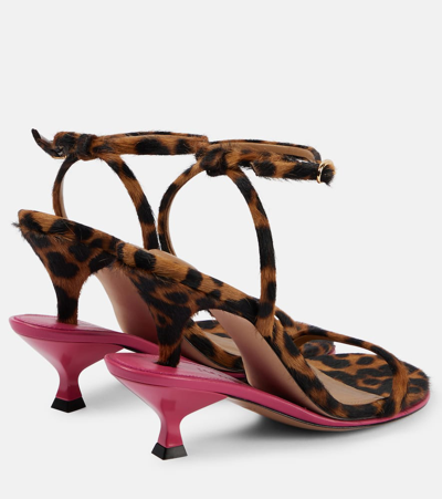Shop Jacquemus Les Doubles Sandales Calf Hair Sandals In Leopard Brown/pink