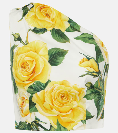 Shop Dolce & Gabbana Floral One-shoulder Top In Rose Gialle Fdo Bco