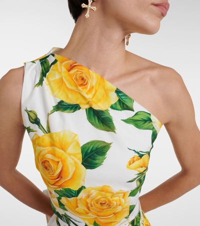 Shop Dolce & Gabbana Floral One-shoulder Top In Rose Gialle Fdo Bco