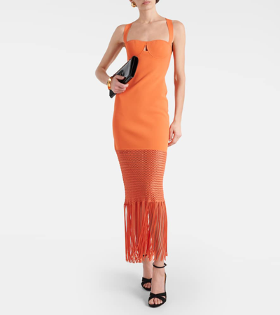 Shop Galvan Fringed Midi Dress In Coral