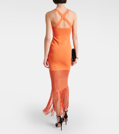 Shop Galvan Fringed Midi Dress In Coral