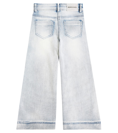 Shop Monnalisa Crystal-embellished Wide-leg Jeans In Stone Bleach