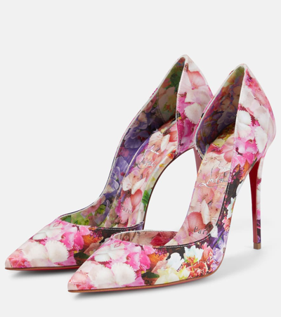 Shop Christian Louboutin Iriza 100 Floral Crêpe Satin Pumps In Multi/lin Multi