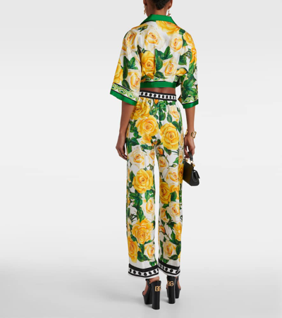 Dolce & Gabbana Floral High-rise Silk Wide-leg Pants In Rose Gialle Fdo Bco
