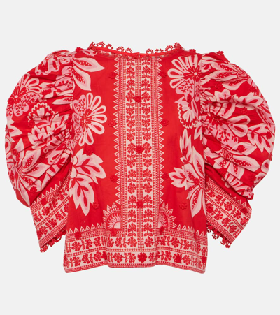 Shop Farm Rio Flora Floral Cotton Blouse In Flora Tapestry Red