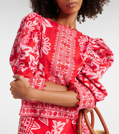 Shop Farm Rio Flora Floral Cotton Blouse In Flora Tapestry Red