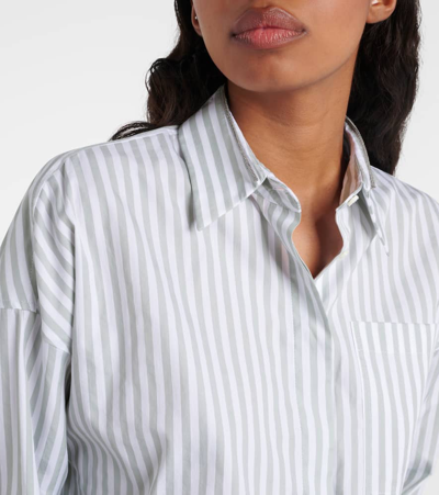 Brunello Cucinelli Oversized Embellished Striped Cotton-gauze Shirt In Bianco/verde