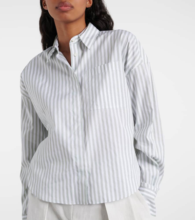 Brunello Cucinelli Oversized Embellished Striped Cotton-gauze Shirt In Bianco/verde