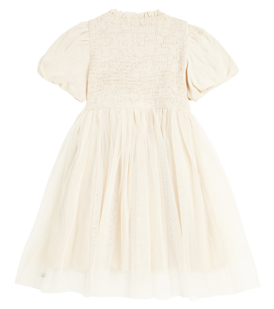Shop Donsje Ambre Tulle-trimmed Dress In Warm White
