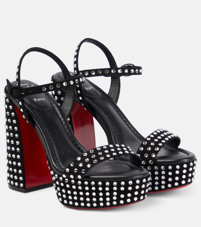 Christian Louboutin Movida Jane Embellished Red Sole Platform Sandals In Black/cry/lin Black