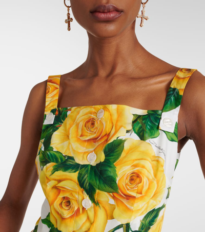 Shop Dolce & Gabbana Floral Cotton Midi Dress In Rose Gialle F.b.nat