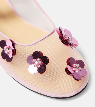 Mach&mach Mesh Flowers Ballerina Shoes In Black