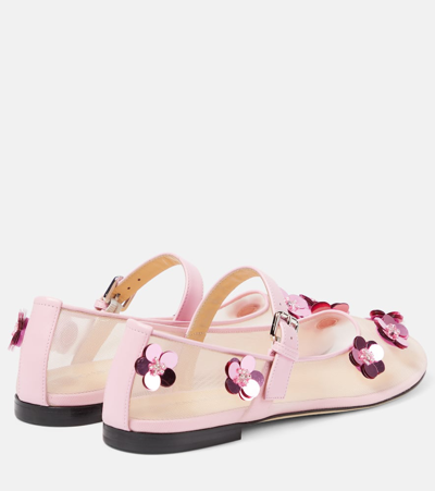 Mach&mach Mesh Flowers Ballerina Shoes In Black