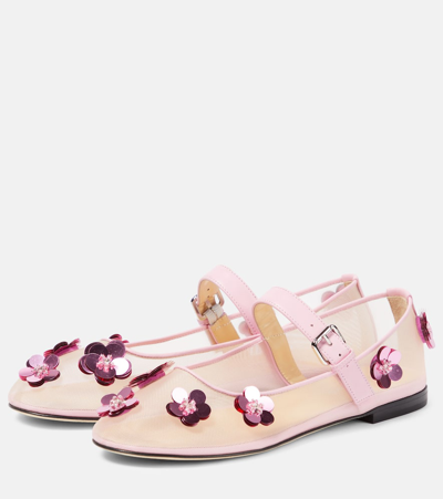 Mach&mach Mesh Flowers Ballerina Shoes In Black