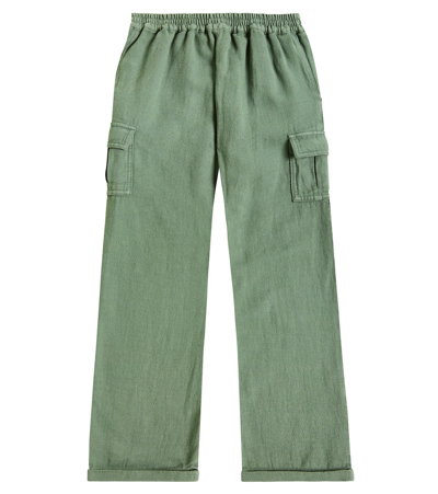 Shop Tartine Et Chocolat Cotton And Linen Cargo Pants In Green