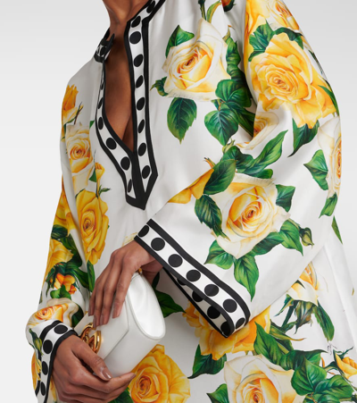 Shop Dolce & Gabbana Floral Silk Kaftan In Rose Gialle Fdo Bco